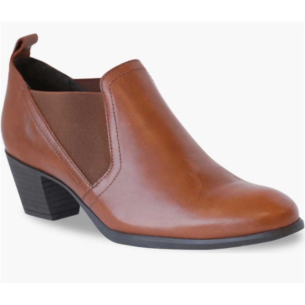 Munro Ankle Boots Chestnut Size 6 Leather Block Heel Slip On Shoes NEW